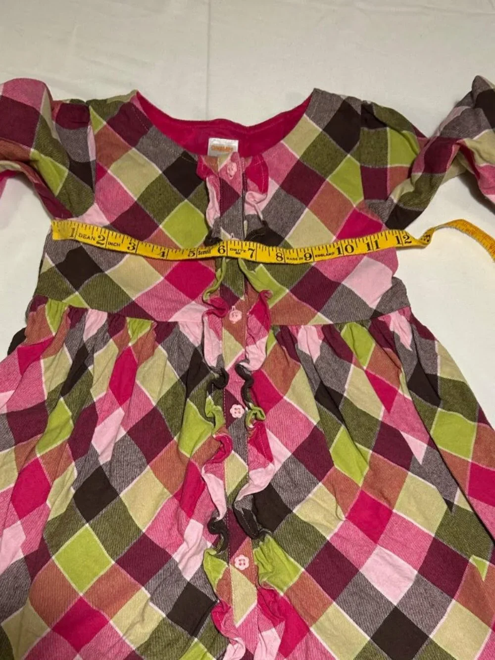 Gymboree Girls Size 5T Pink Green Plaid Ruffle Long Sleeve Dress Party